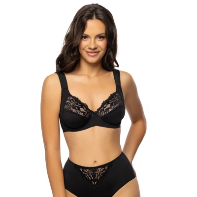 Vorderansicht Bügel-BH mit Komfortträgern und gemoldeten vorgeformten Cups in Farbe Schwarz