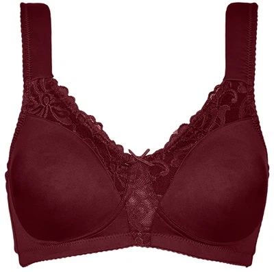Rückansicht Soft-BH ohne Bügel mit Komfortträgern und gemoldeten vorgeformten Cups in Farbe Rot Burgundy