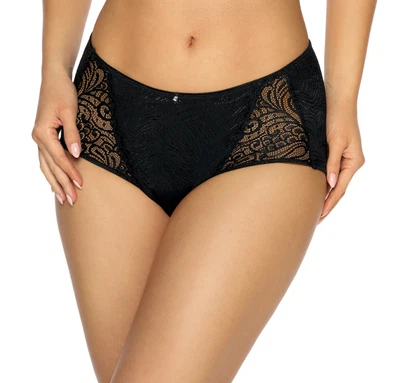 Vorderansicht Taillenslip aus Mikrofaser mit Jaquard Muster in Farbe Schwarz