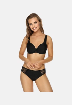 Vorderansicht Bügel-BH mit gemoldeten vorgeformten Spacercups und breiten Komfortträgern in Farbe Schwarz