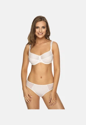 Vorderansicht Bügel-BH mit genähten Cups mit Formbügeln und schmalen Trägern in Farbe Weiß