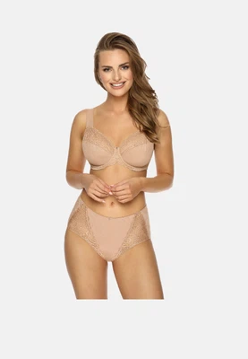 Vorderansicht Bügel-BH mit Spitze und breiten Komfortträgern in Farbe Almond