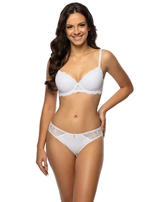 Vorderansicht Schalen-BH mit Bügel mit gefütterten und gemoldeten Cupschalen mit Spitze in Farbe Weiß