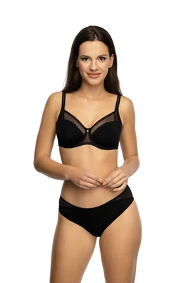 Vorderansicht Bügel-BH mit gefütterten Cups und Netzeinsatz für große Größen Farbe Schwarz