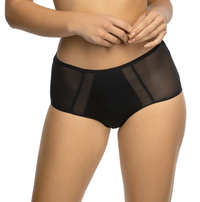 Vorderansicht Taillenslip aus Mikrofaser mit Netzeinsätzen für jeden Tag in Farbe Schwarz