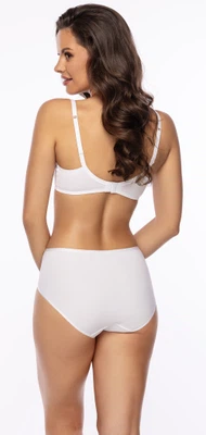 Rückansicht Bügel-BH mit Spitze und genähten Cups für große Größen mi perfekter Passform in Farbe Weiß