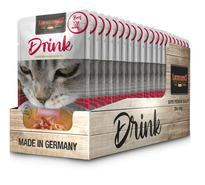 LEONARDO Drink Beef 20x40g Frischebeutel Flüssigkeit Katze Wasseraufnahme 