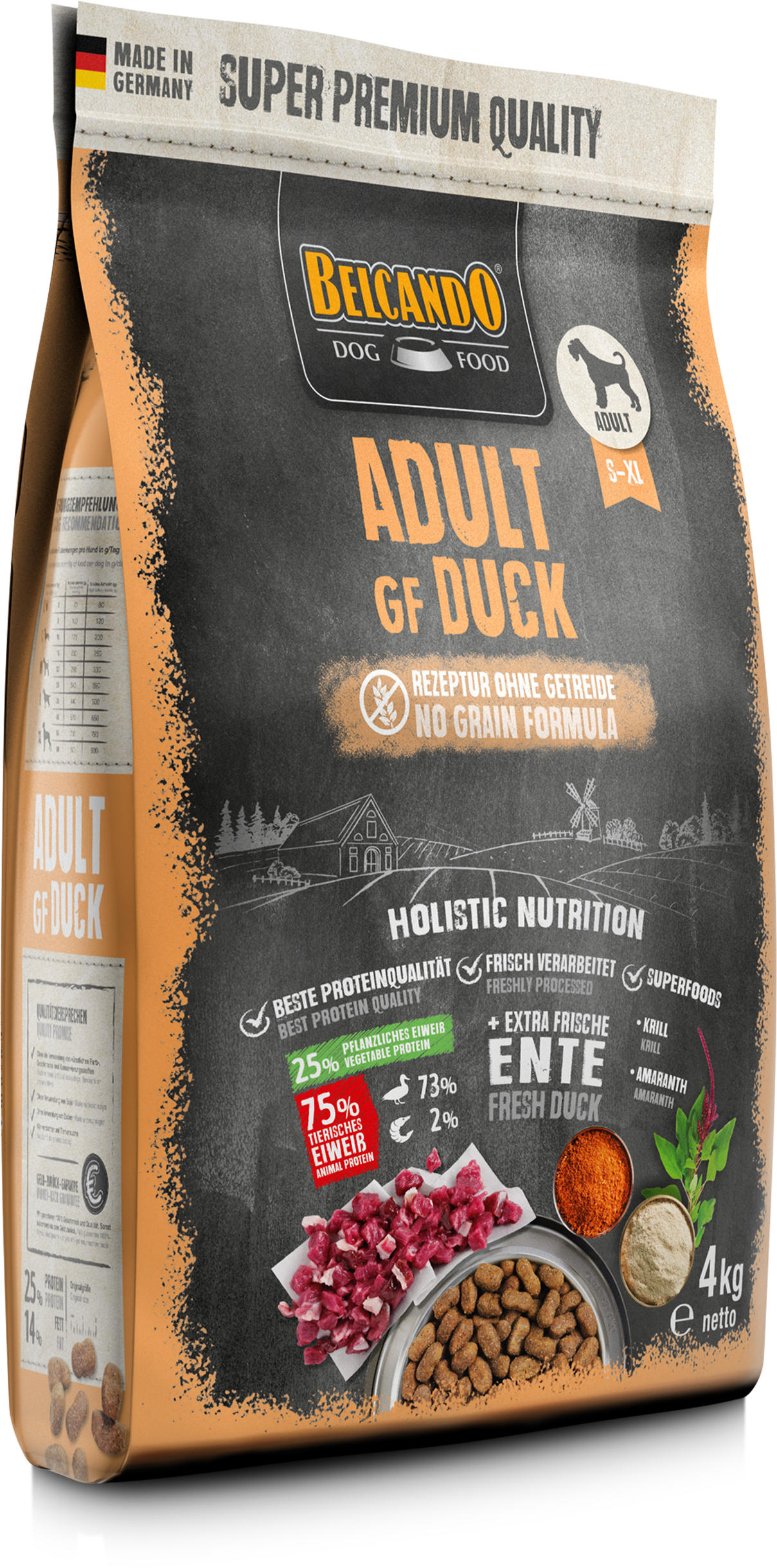 BELCANDO Adult GF Duck 4 kg Trockenfutter Getreidefrei Hundefutter Ente Sensibel