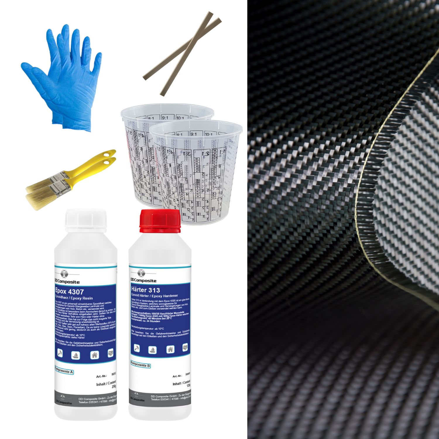 Carbon Komplett-Set 1,0m² Carbongewebe Köper 500g Epoxid...
