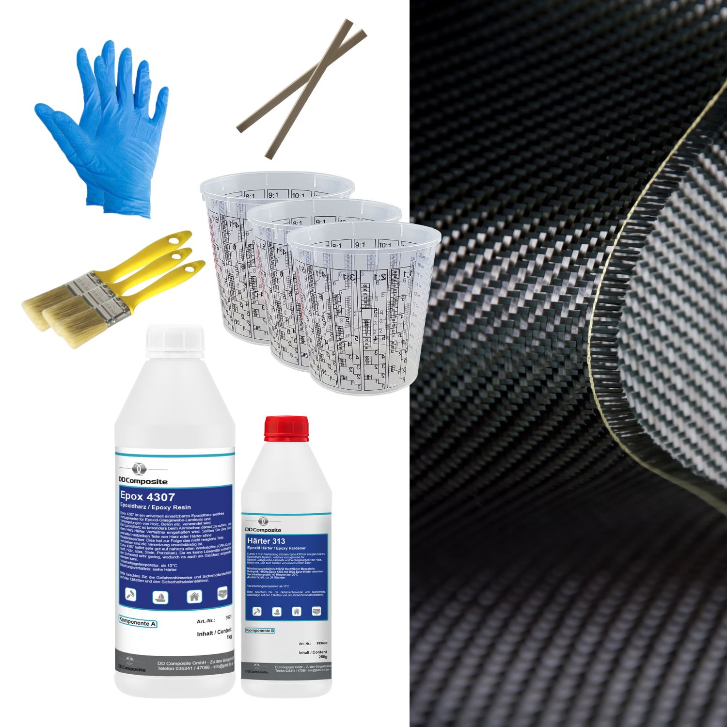 Carbon Komplett-Set 1,5m² Carbongewebe Köper 1000g Epoxi...