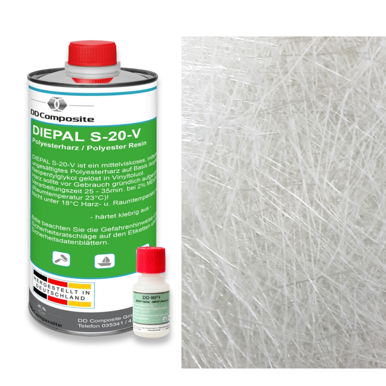 1kg GFK Polyesterharz und 1m² Glasfasermatte 300g/m² Lam...