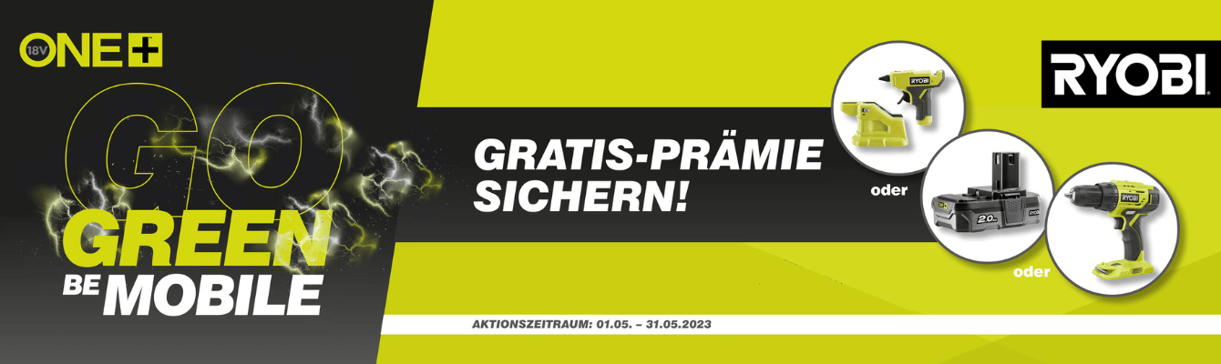 RYOBI GO GREEN BE MOBIL Aktion - Gratis Prämie sichern