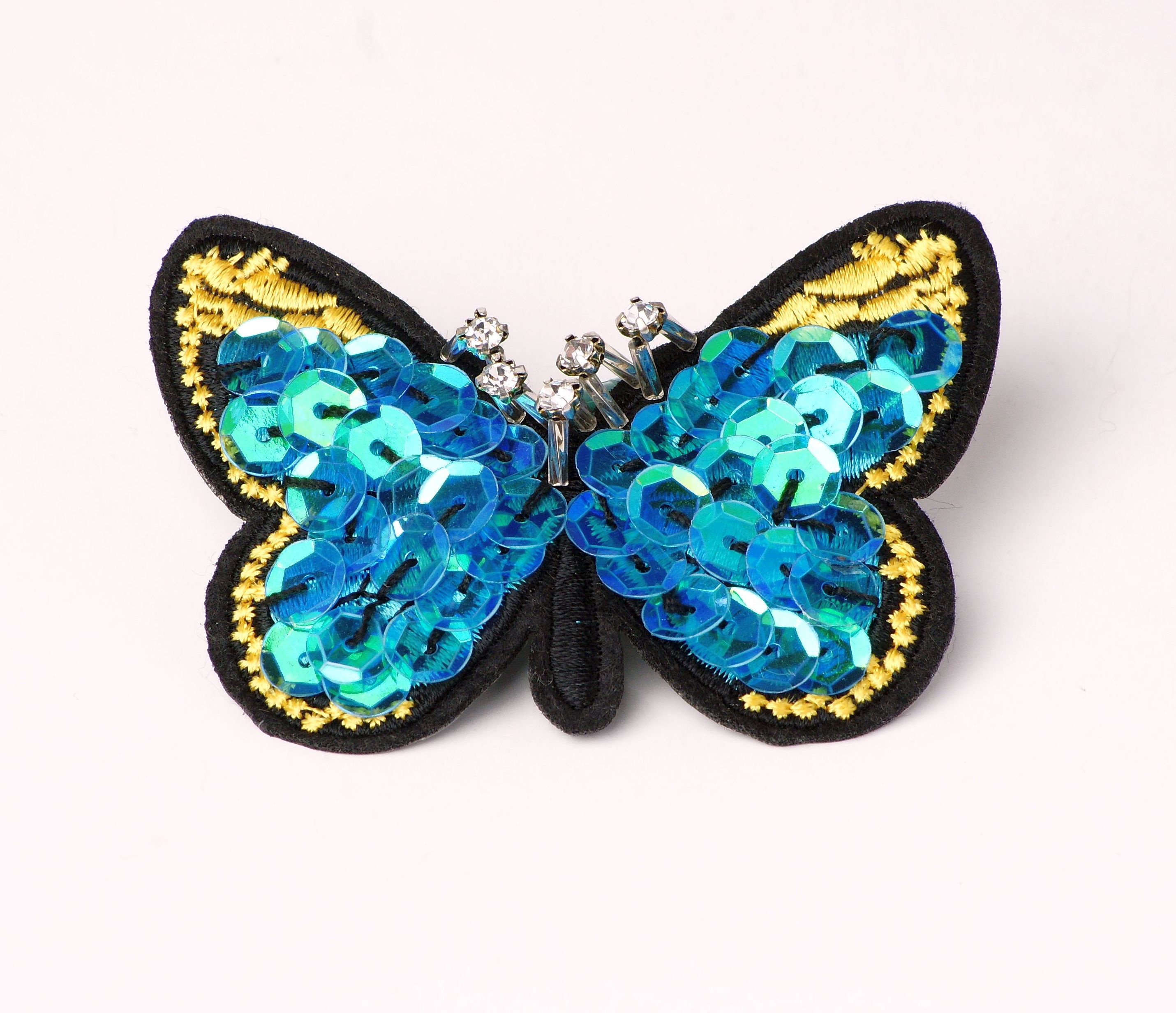Modeschmuck Brosche von Sweet7 aus Stoff  Pailetten in Schwarz  Blau  Gelb