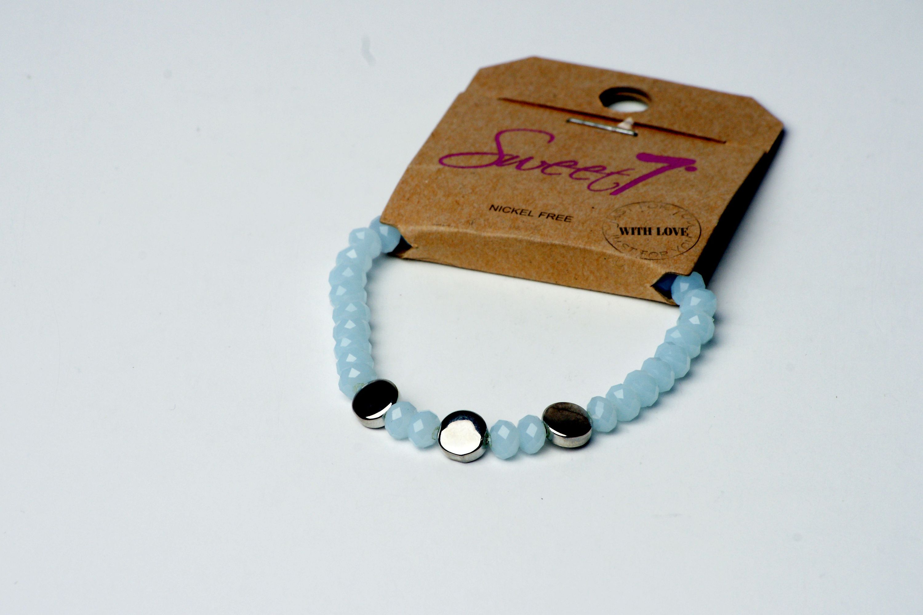 Modeschmuck Armband von Sweet7 aus Glasperlen in Hellblau  Silber