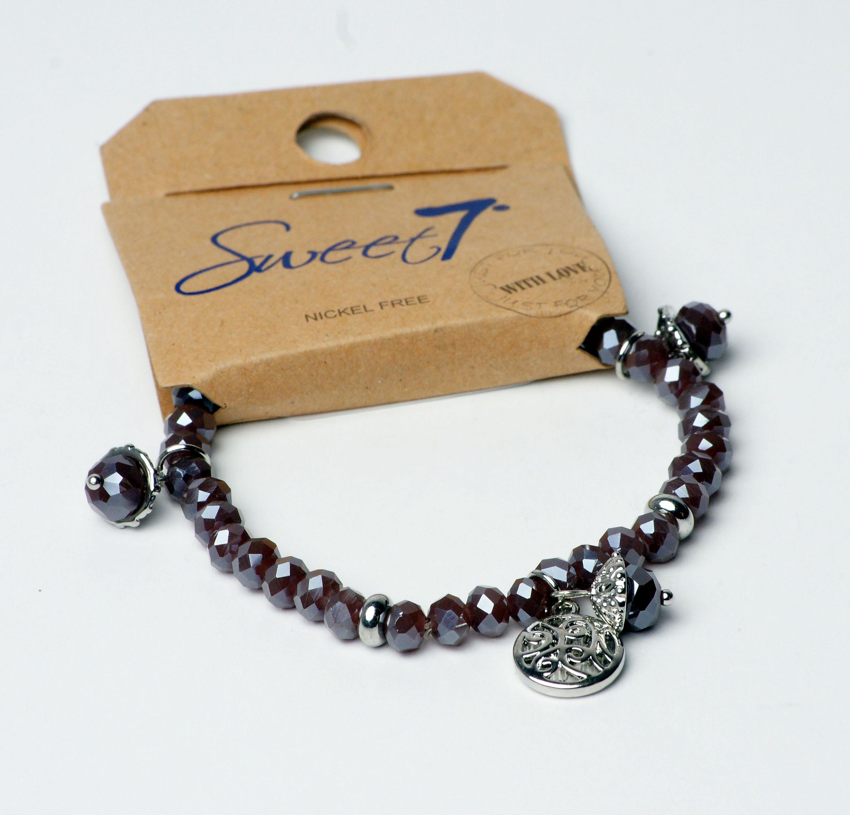 Modeschmuck Armband von Sweet7 aus Glasperlen in Lila  Silber