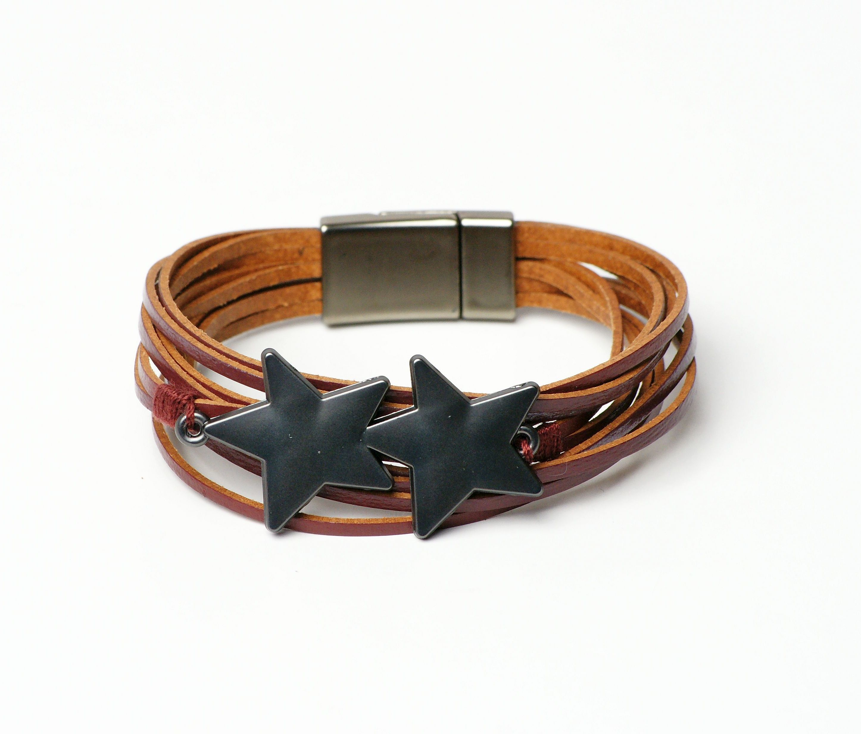 Modeschmuck Armband von Sweet7 aus Leder  Metall in Braun  Grau