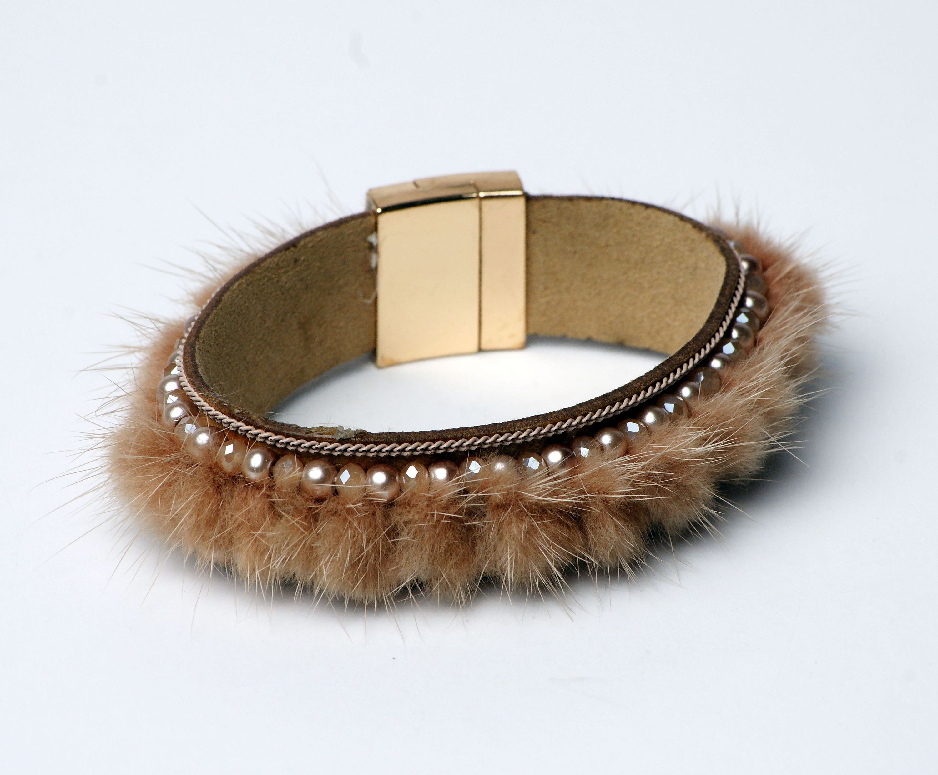 Modeschmuck Armband von Sweet7 aus Kunstfell in Braun  Beige