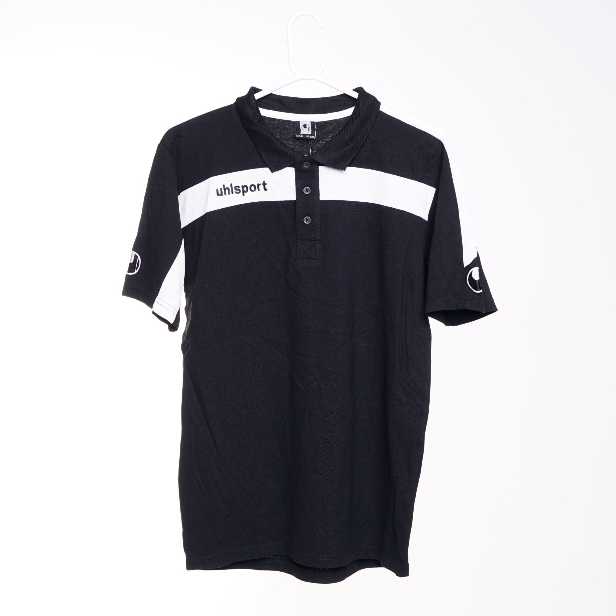 uhlsport Herren Polo-Shirt mit Aufdruck Schwarz/Weiß (Größe: M)