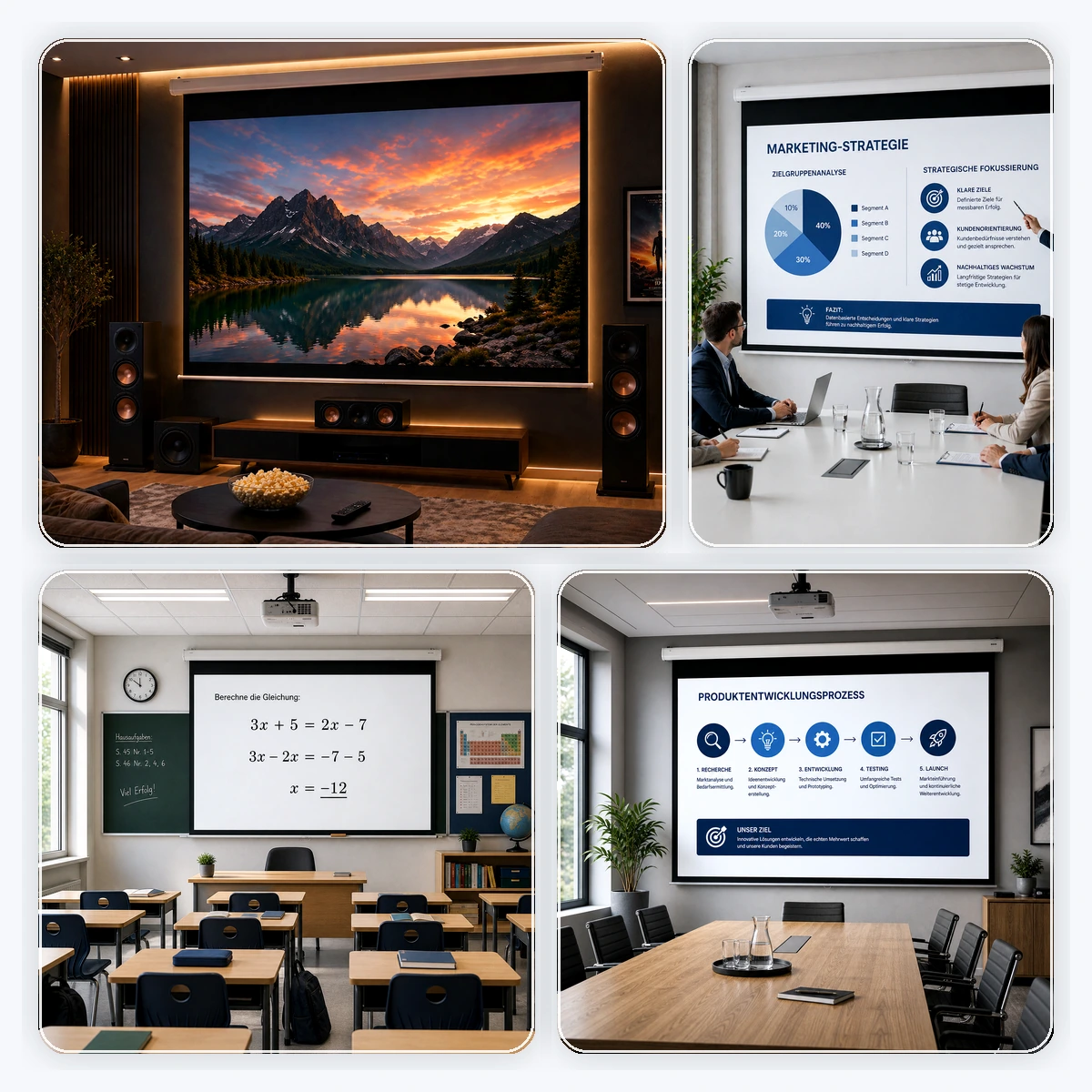 Beamer Leinwände für Heimkino, Schule, Konferenzraum und Business Präsentation