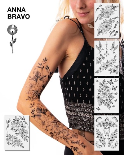 Florale Fineline-Tattoos von Anna Bravo: zart und detailliert