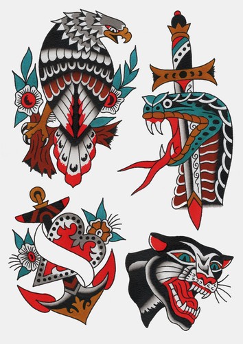 Western-Traditional Tattoo Bundle: bold lines und kontrastreicher Schattierung