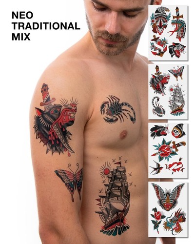 Western-Traditional Tattoo Bundle: bold lines und kontrastreicher Schattierung