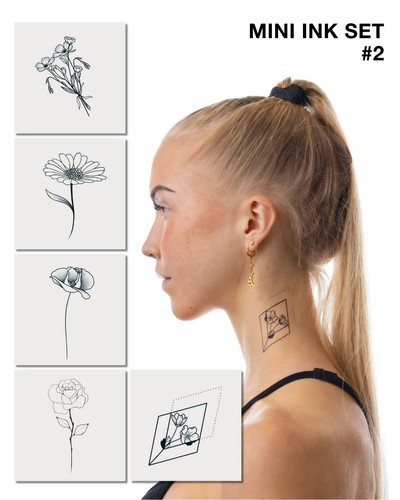 Mini Tattoo Set mit mehreren filigranen Line-Art Motiven