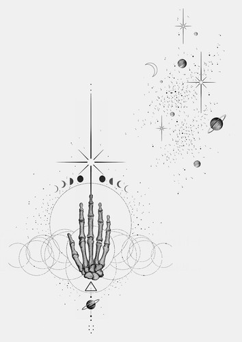 Tattoo Set mit filigranen mystischen Line-Art Motiven und symbolischen Elementen