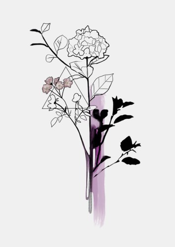 Tattoo Set mit floralen und künstlerischen Line-Art Motiven kombiniert mit Aquarell-Elementen