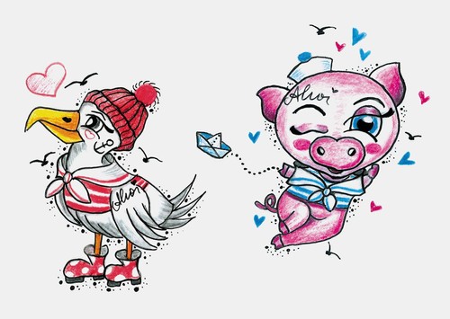 Tattoo Set mit bunten, süßen Tiercharakteren im Cartoon-Stil Tattoo Set mit bunten, süßen Tiercharakteren im Cartoon-Stil