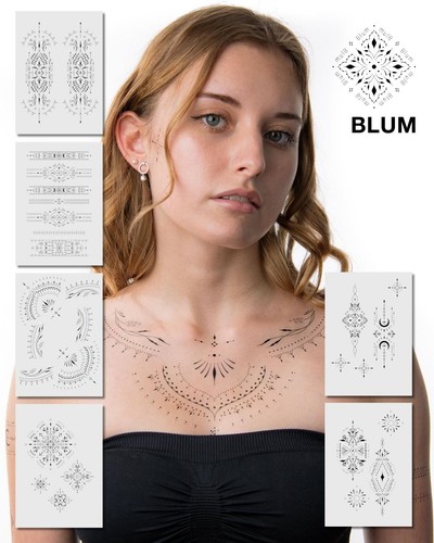 Tattoo Set mit feinen, ornamentalen und geometrischen Line-Art Mustern.
