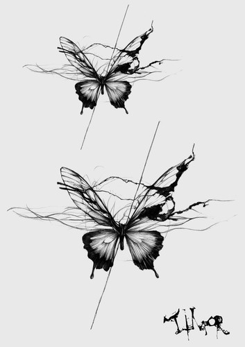 Tattoo Set mit dynamischen, skizzenhaften Motiven im düsteren Fine-Line Stil