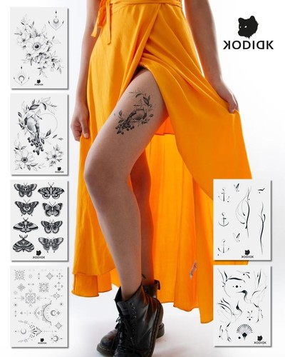Tattoo Set mit floralen, tierischen und minimalistischen Line-Art Motiven