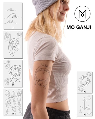 Tattoo Set mit minimalistischen One-Line Motiven in feiner Linienführung.
