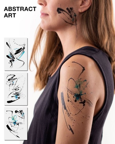 Tattoo Set mit abstrakten, expressiven Pinselstrich- und Splash-Motiven