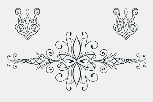 Tattoo Set mit filigranen ornamentalen Line-Art und Dotwork-Motiven