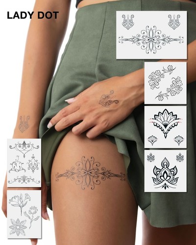 Tattoo Set mit filigranen ornamentalen Line-Art und Dotwork-Motiven