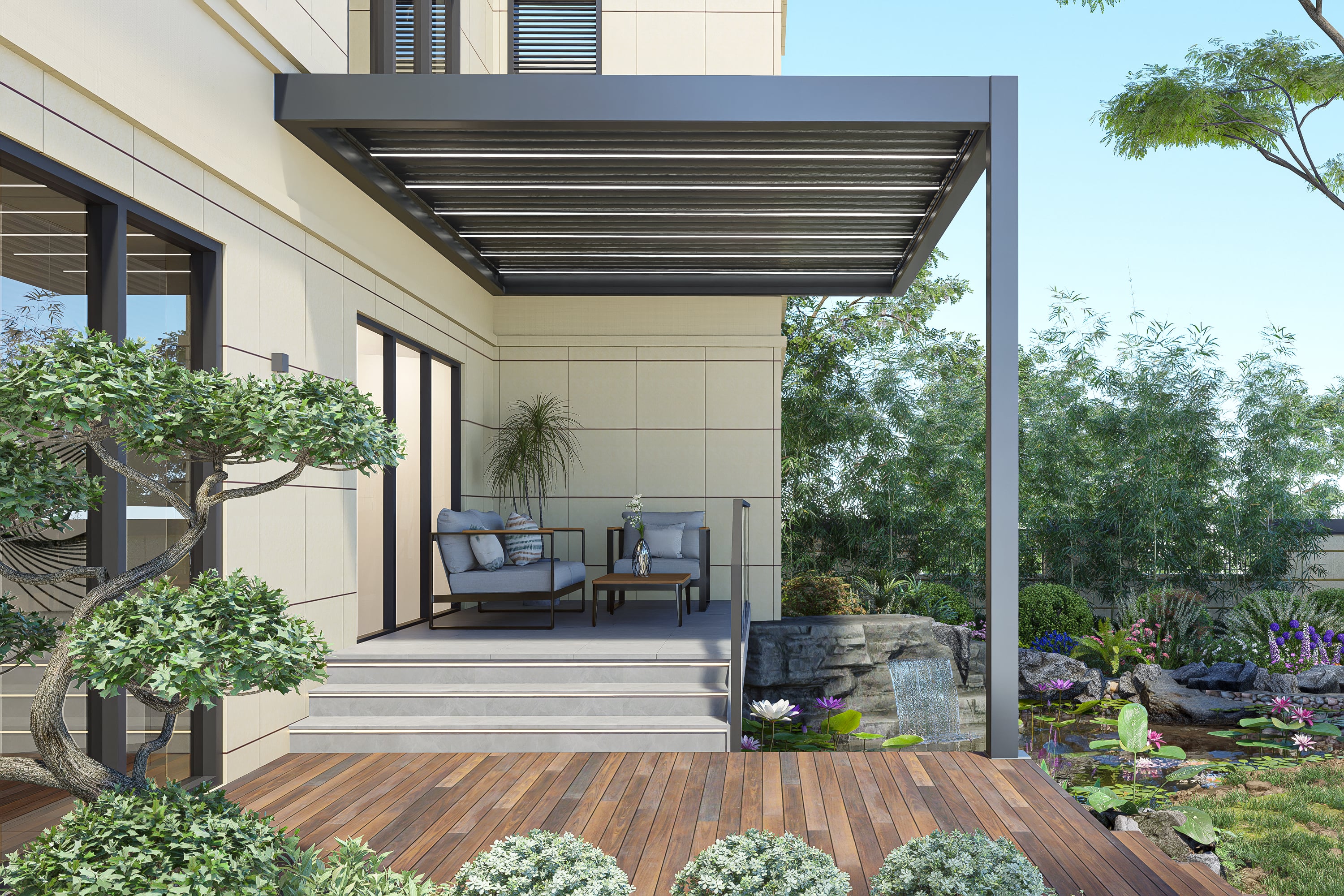 Pergola mit Wandmontage auf der Terrasse