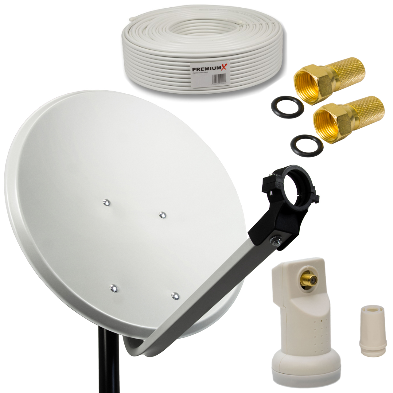 PremiumX Camping Sat Anlage 45cm Hellgrau Single LNB 0,1db 10m ...