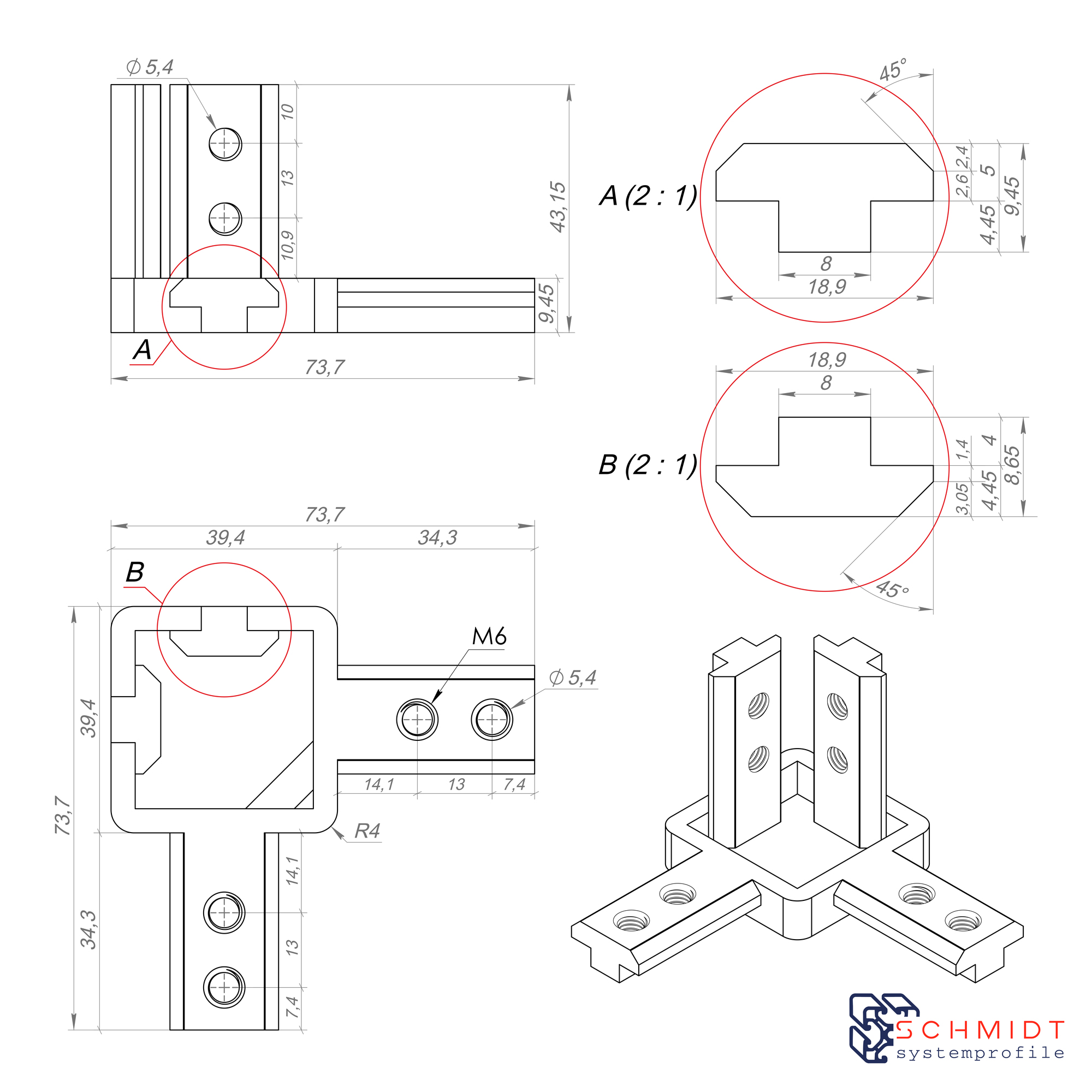 Kamtop 4pcs Eckverbinder 3-Weg Profilverbinder 3D Winkelverbinder Eckwinkel  Befestigungsmaterial 20mm / 30mm / 40mm Nut 6/8 Aluprofil : :  Baumarkt