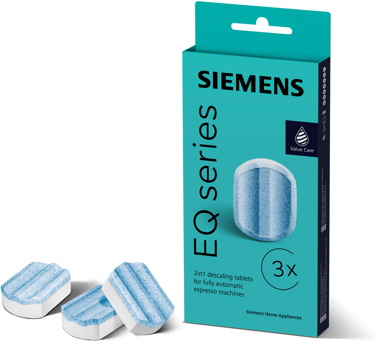 Siemens TZ80002A EQ.series 2in1 Entkalker (optimiert für Siemens Kaffeevollautomaten, Tabletten, 3 Stück)