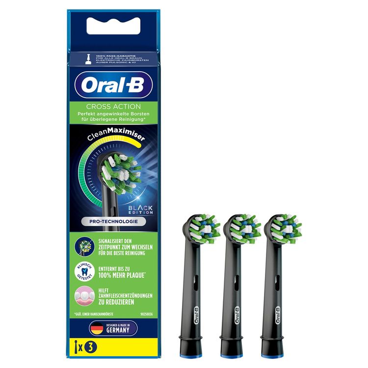 Oral-B Aufsteckbürsten CrossAction Black Edition, 3 Stück (Oral-B CrossAction Black Edition Aufsteckbürsten mit CleanMaximiser-Borsten für überlegene Reinigung, 3 Stück)