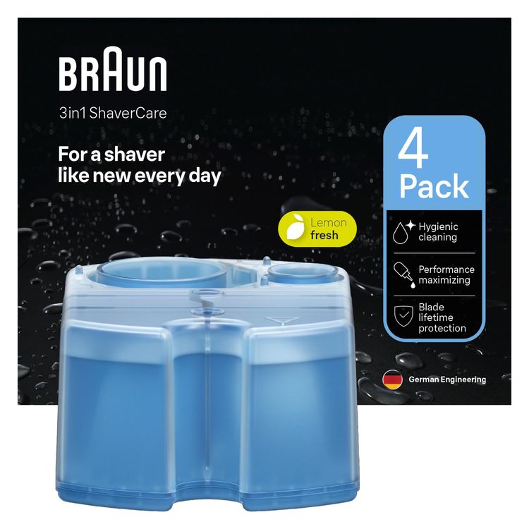 BRAUN 3-in-1 ShaverCare Reinigungskartuschen für Reinigungsstationen, 4er Pack (kompatibel mit jedem Braun SmartCare Center sowie jeder anderen Reinigungsstation von Braun)