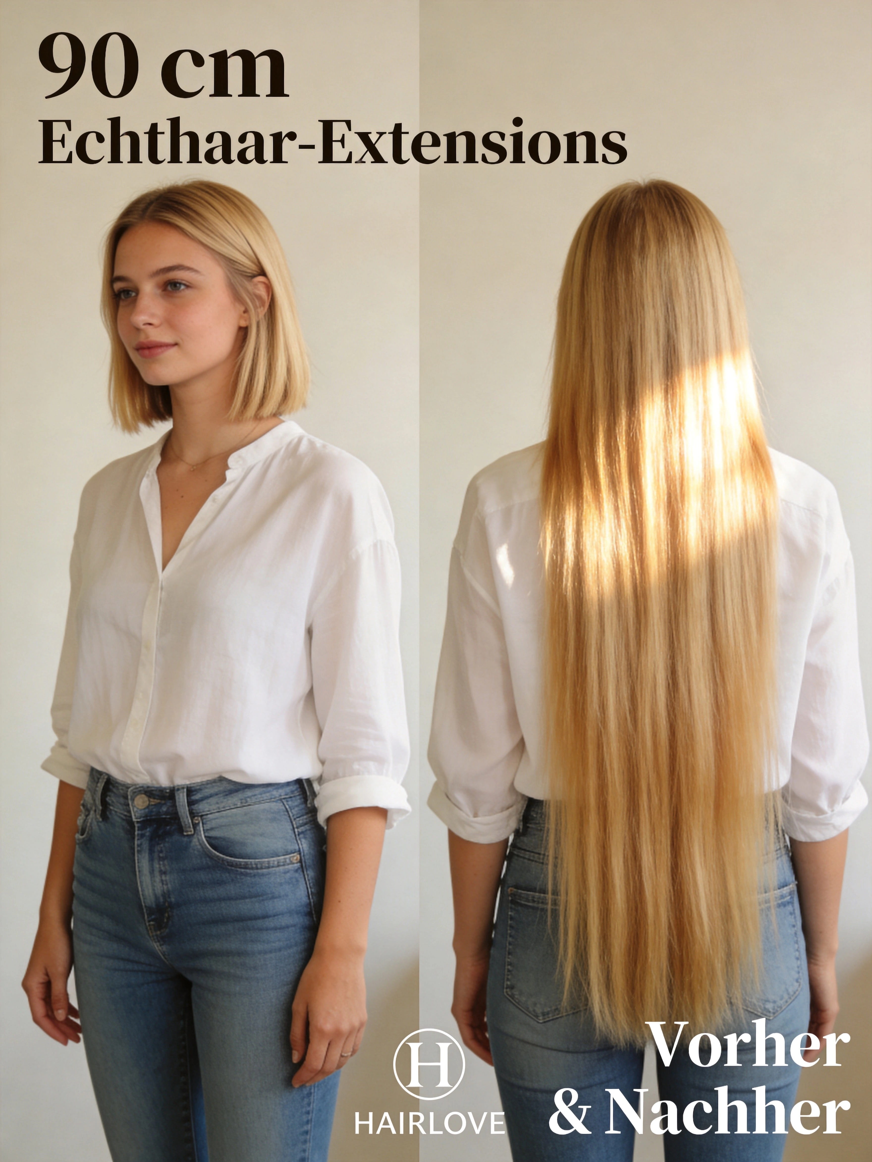 Seidenglattes Styling 90cm Extensions Echthaar