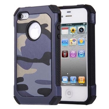 Outdoor Case für Apple iPhone 4 4S TPU Hybrid Camouflage, Farbe: Blau