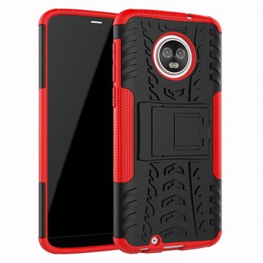 Outdoor Case für Motorola Moto G6 Tire Rutschfest Reifen Profil Hülle, Farbe: Rot/Schwarz