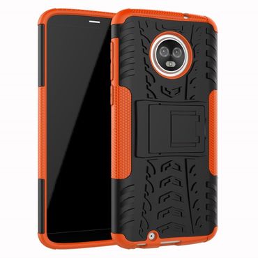 Outdoor Case für Motorola Moto G6 Tire Rutschfest Reifen Profil Hülle, Farbe: Orange/Schwarz