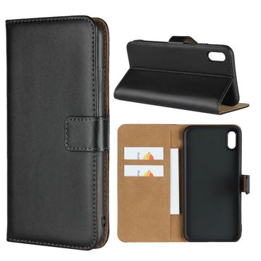 Wallet Case für Apple iPhone XS MAX TPU Split Echt Leder Tasche, Farbe: Schwarz