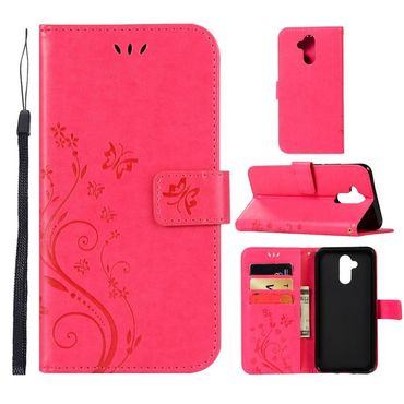 Wallet Case für Huawei Mate 20 LITE Butterfly Flower Motiv, Farbe: Rot
