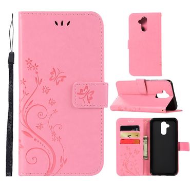 Wallet Case für Huawei Mate 20 LITE Butterfly Flower Motiv, Farbe: Rosa
